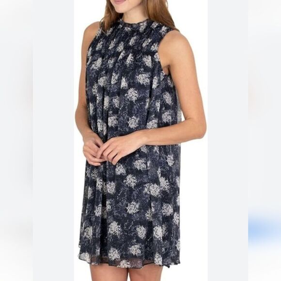 Joie Blue floral dress with Sleeveless Design and ruffle Neck medium - Picture 1 of 8